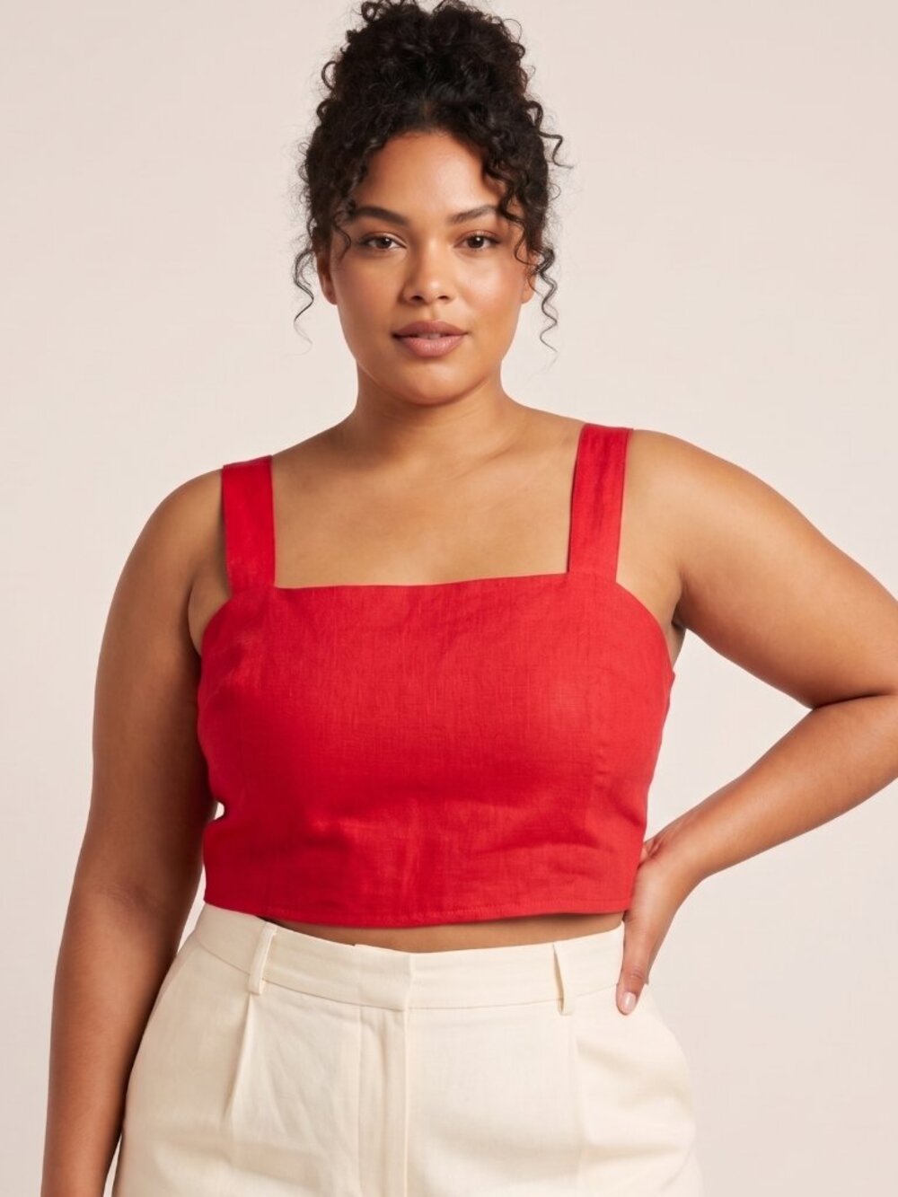 NWT Gottex Resort Collection Red Linen Blend Square Neck Cropped Tank Top XL